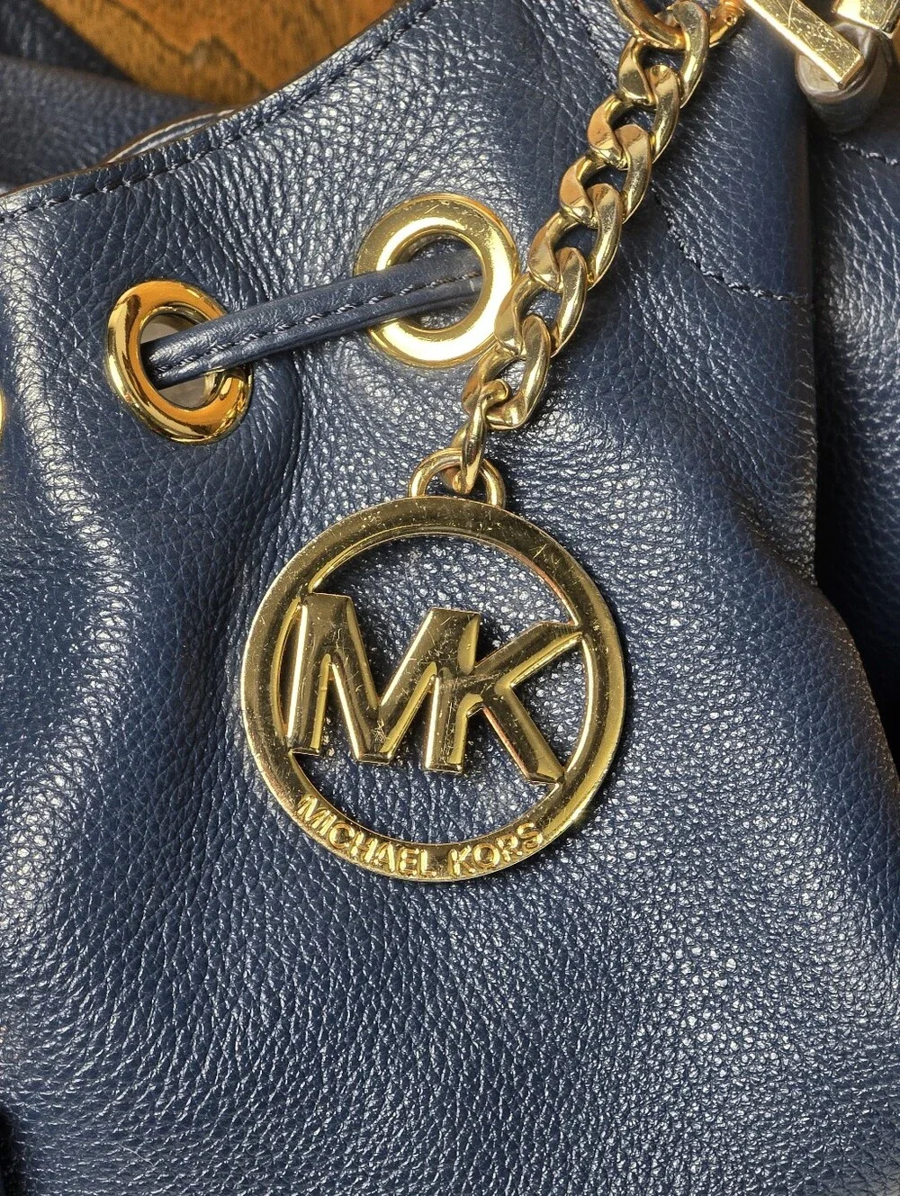 Michael Kors Navy Leather Tassel Shoulder Bag